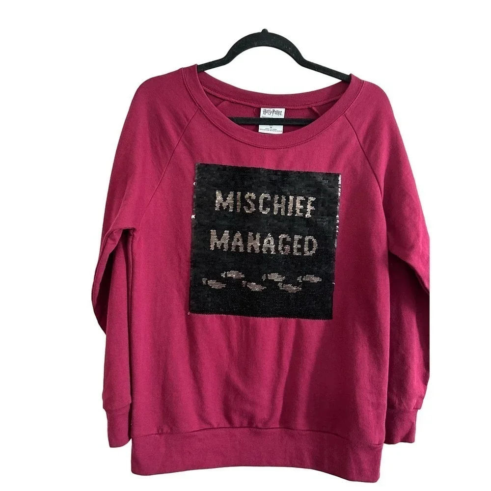 HARRY POTTER Flip Sequin Sweatshirt Marauders Map Mischief - Juniors Medium